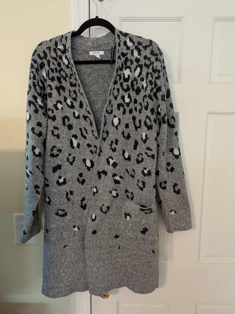 NWOT Grey Leopard Print Open-Front Women's Cardigan Sweater